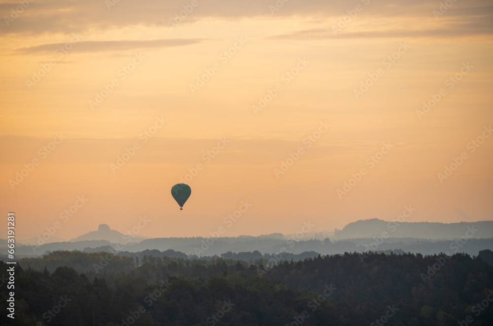 Hot Air Balloon Saxon at Overlook, Switzerland National Park, or Nationalpark Sächsische Schweiz Hot Air Balloon Saxon at Overlook, Switzerland National Park, or Nationalpark Sächsische Schweiz