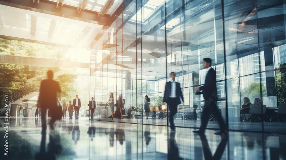 blur business people in glass office 