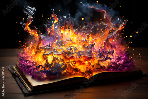 magic knowledge book with star dust. open book colorful