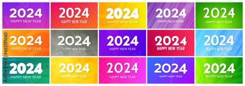 2024 Happy New Year on colorful backgrounds