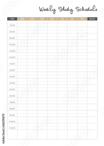 Isolated weekly study schedule template