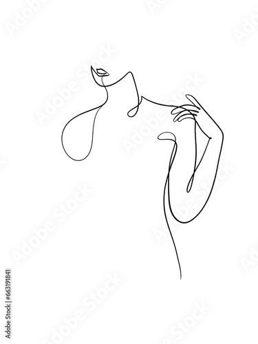 A Portrait of a woman is drawn in line art style. Face expression. Printable art.