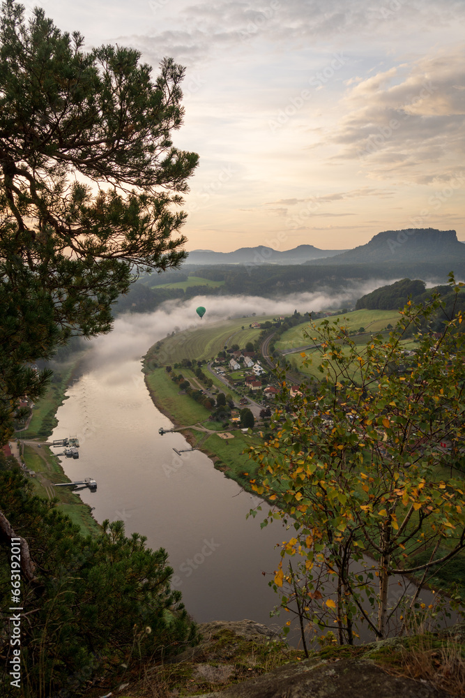 Hot Air Balloon Saxon at Overlook, Switzerland National Park, or Nationalpark Sächsische Schweiz Hot Air Balloon Saxon at Overlook, Switzerland National Park, or Nationalpark Sächsische Schweiz