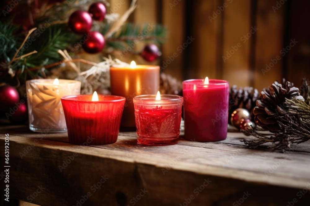 winter holiday candles placed on stable surfaces winter holiday candles placed on stable surfaces