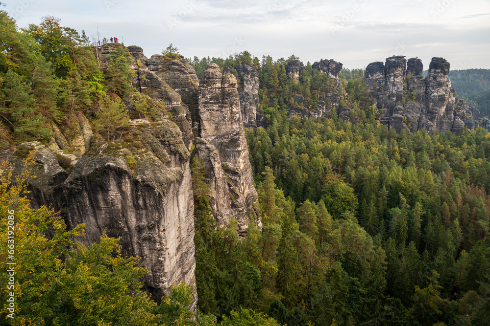 Rugged Rock Outcrops at an Overlook in Saxon Switzerland National Park, Nationalpark Sächsische Schweiz