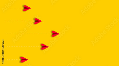 red plane is flying towards success. Overcoming obstacles idea concept.