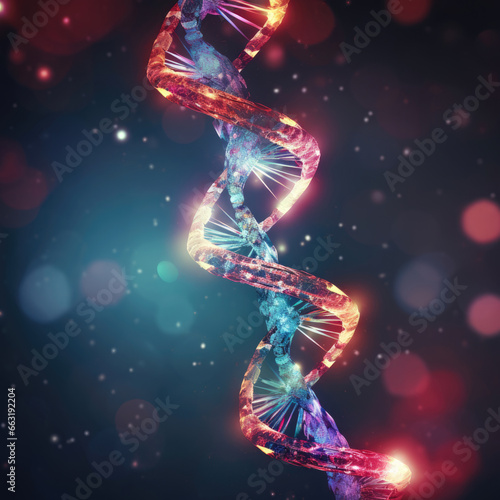 Artificial DNA molecule, artificial intelligence concept, on dark background