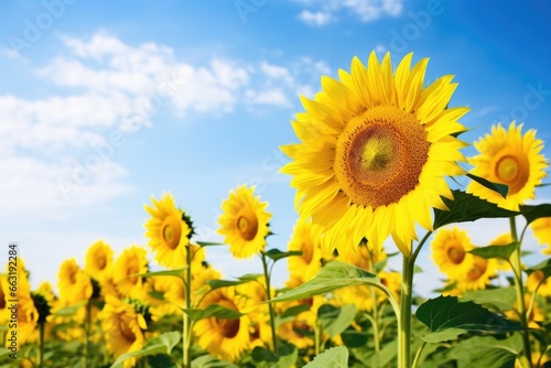 a field of sunflowers in full bloom facing the sun