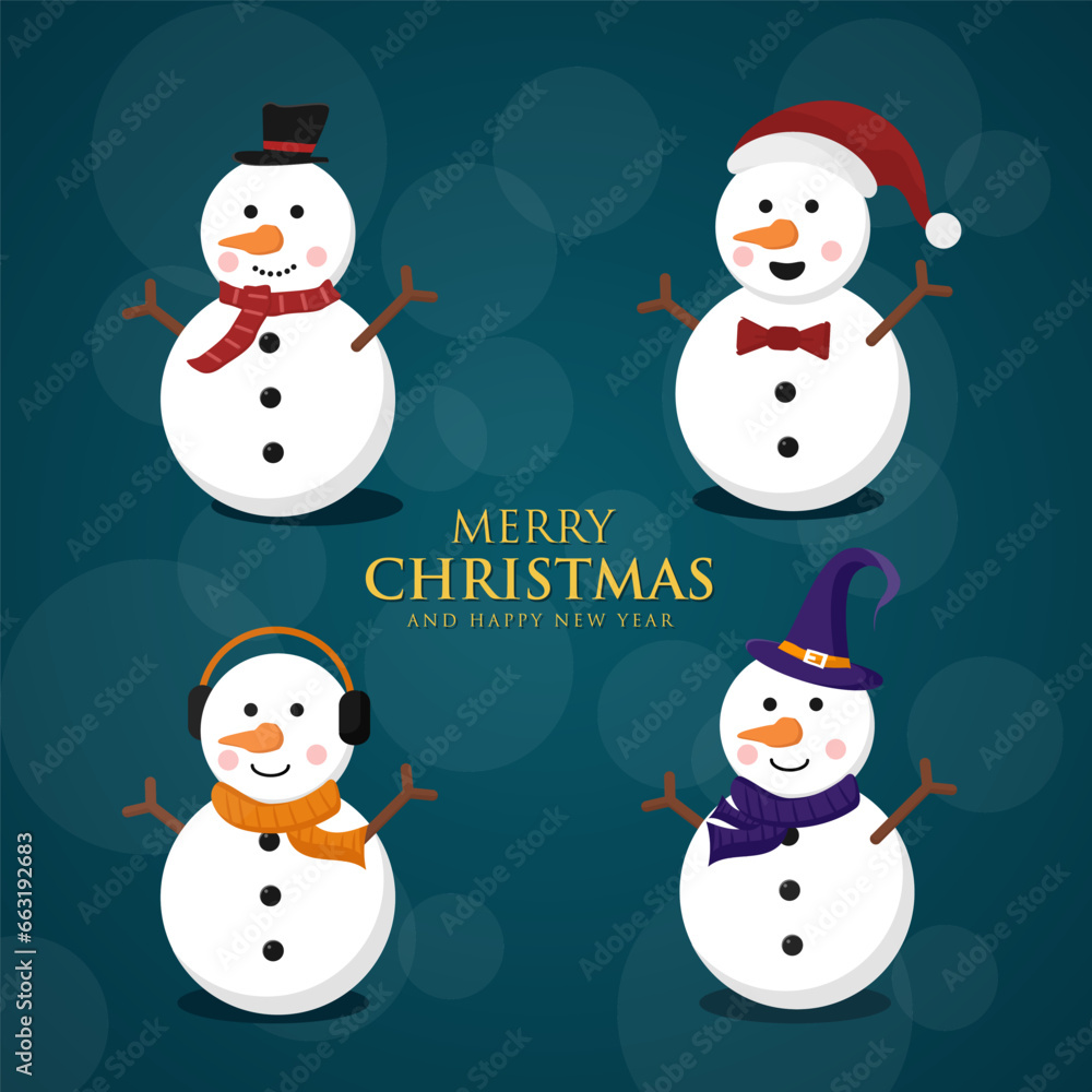 vector cute snowman character collection in flat design