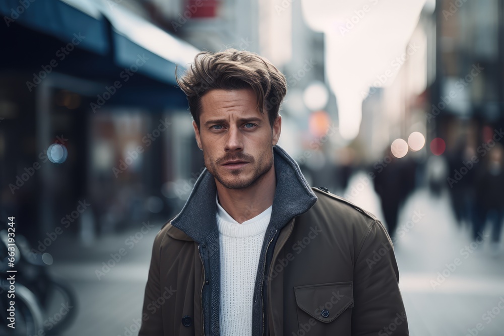 Street-style shot of a man from a diverse background, emphasizing the individuality and richness of male stories - AI Generated Street-style shot of a man from a diverse background, emphasizing the individuality and richness of male stories - AI Generated
