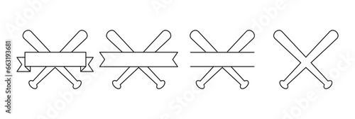 Baseball Crossed Bats. Baseball logo Template. Split, circle monograms. Criss Cross Bats.