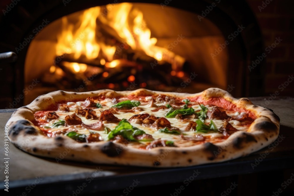 large pizza in a wood-fired oven large pizza in a wood-fired oven