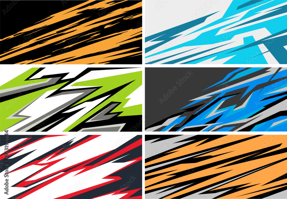 Side body graphic sticker set. Abstract racing design concept. Car decal wrap design for motorcycle, boat, truck, car, boat and more. - obrazy, fototapety, plakaty 
