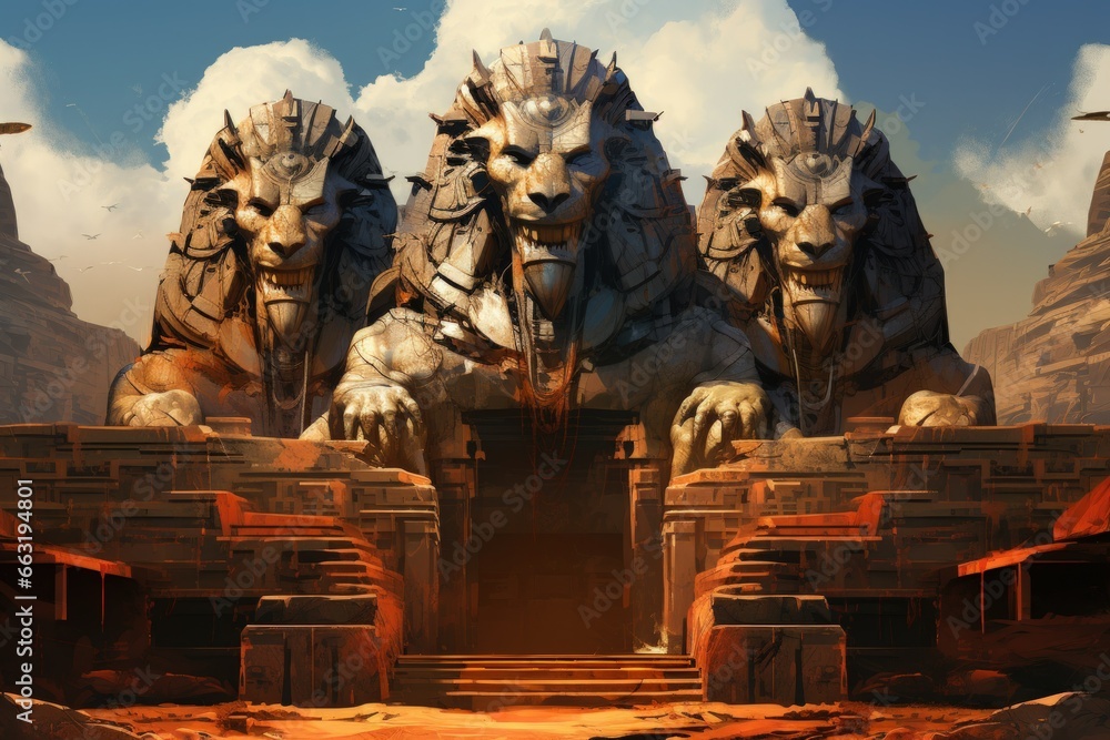 Enigmatic sphinxes posing riddles to test the minds of adventurers - Generative AI - obrazy, fototapety, plakaty 