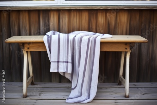 tallit draped over a wooden bench