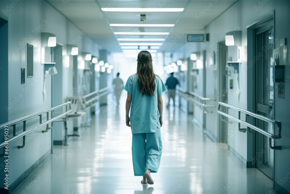 Female healthcare worker standing in hospital corridor