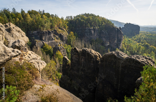Rugged Rock Outcrops at an Overlook in Saxon Switzerland National Park, Nationalpark Sächsische Schweiz