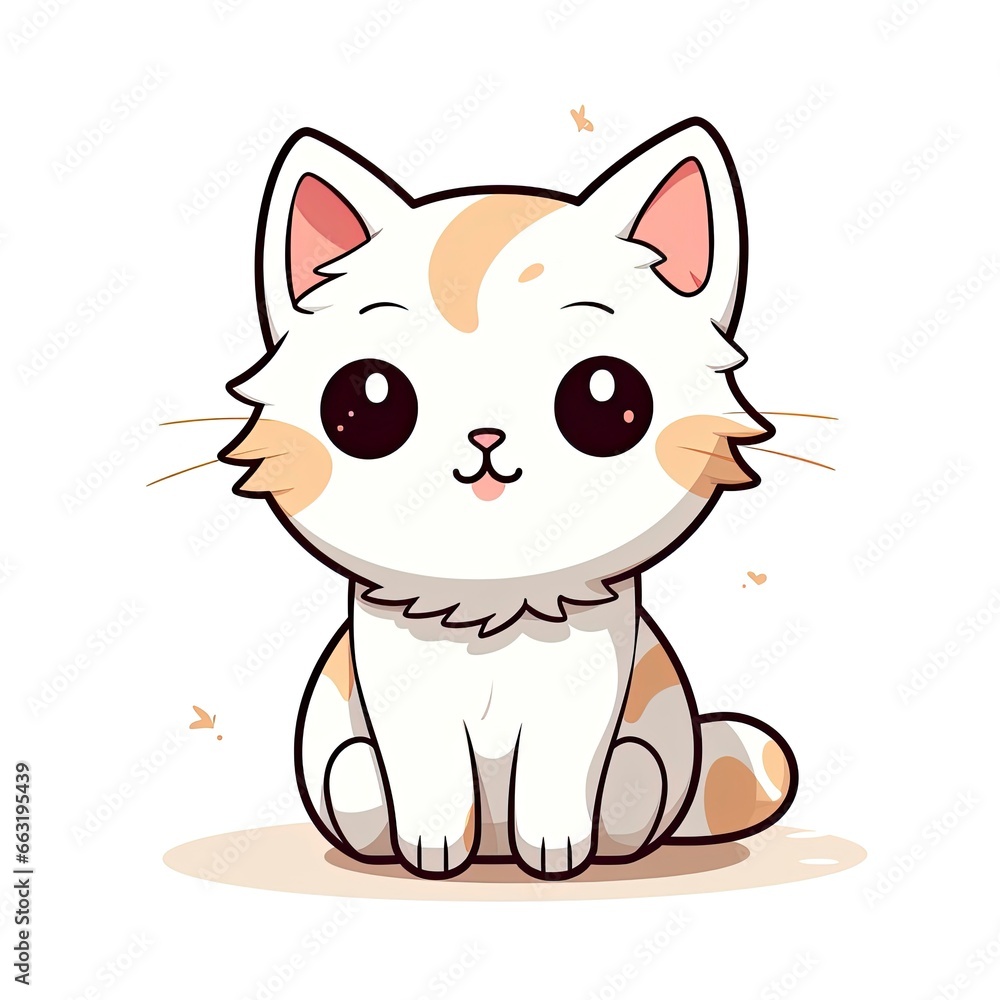 Cute Kawaii cat clipart icon white background. Cute Kawaii cat clipart icon white background.