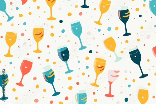 Champagne toast quirky doodle pattern, wallpaper, background, cartoon, vector, whimsical Illustration