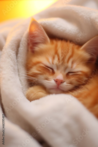 Blanket rest cat kitten animal cute soft fluffy little relaxation red pet