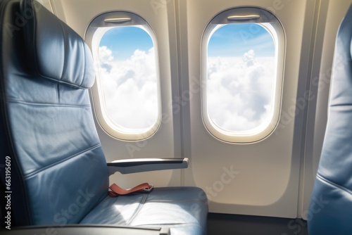 business class seat in an empty flight with window view