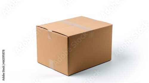 A plain cardboard box stands isolated against a pure white background © vectorizer88