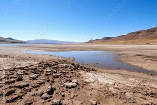 a dried-up lake under a clear sky