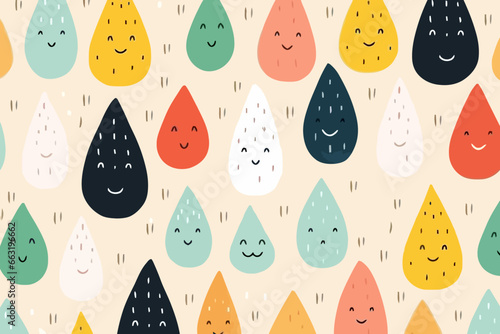 Raindrops quirky doodle pattern, wallpaper, background, cartoon, vector, whimsical Illustration