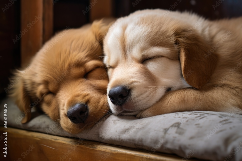 two puppies sleeping together