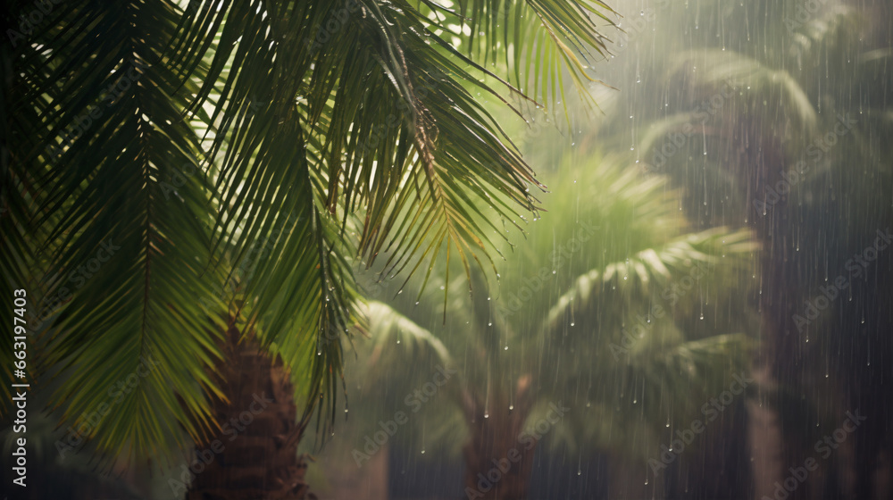 Torrential rain in the tropics during the monsoon period, surrounded by lush greenery. Torrential rain in the tropics during the monsoon period, surrounded by lush greenery.