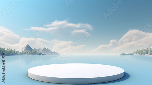 Empty circular product scene exhibition stand floating on water 3D rendering  Double Eleven e-commerce concept illustration