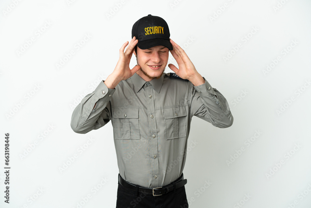 Young Russian security man isolated on white background with surprise expression Young Russian security man isolated on white background with surprise expression