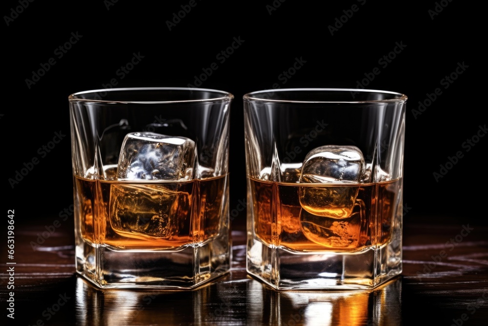 two ice cubes melting together in a glass two ice cubes melting together in a glass
