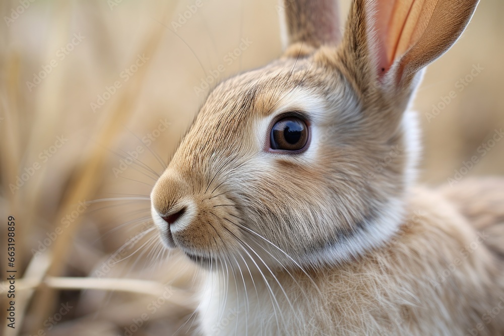 close-up of a rabbits long ears, showing alertness