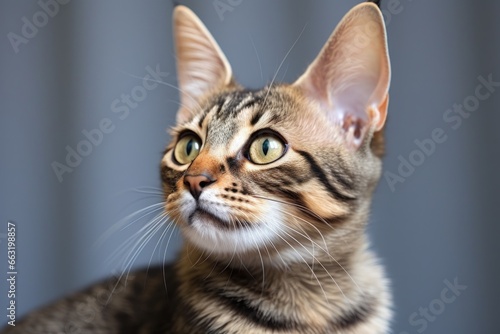 close-up of a cat with its ears pointed up, attentive © altitudevisual