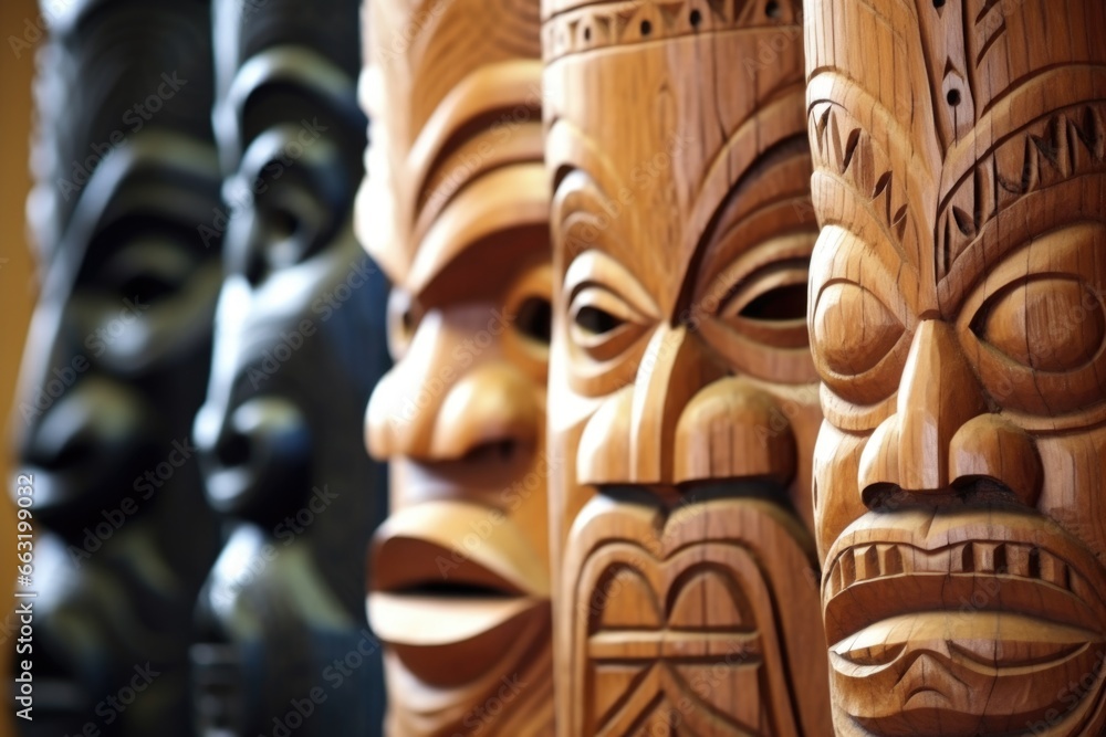 traditional maori carvings at a new zealand fair - obrazy, fototapety, plakaty 