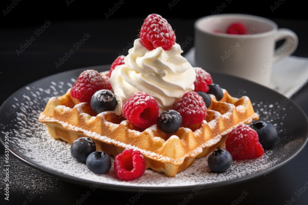 freshly made belgian waffles with berries and cream freshly made belgian waffles with berries and cream