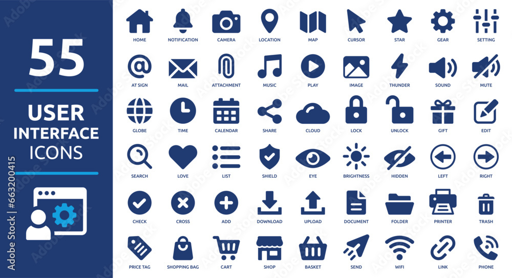 User interface icon set. Basic UI and UX solid icons design. Pack of ...