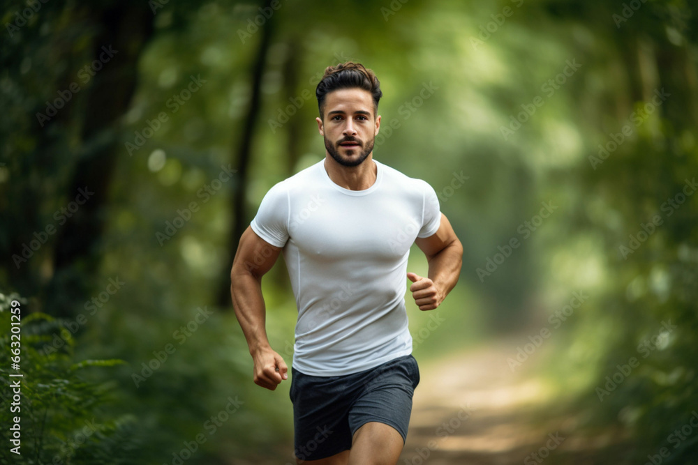 Fitness, man and running in nature for healthy exercise, training and workout in the outdoors, Active, athletic male runner in sports taking a jog in the forest or park for health and cardio wellness Fitness, man and running in nature for healthy exercise, training and workout in the outdoors, Active, athletic male runner in sports taking a jog in the forest or park for health and cardio wellness