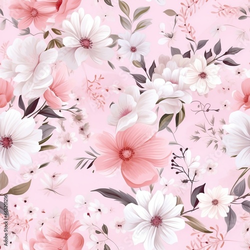 Spring delicate pink floral seamless pattern. Generated by AI