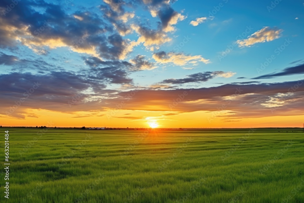 a peaceful sunset landscape captured across vast country fields