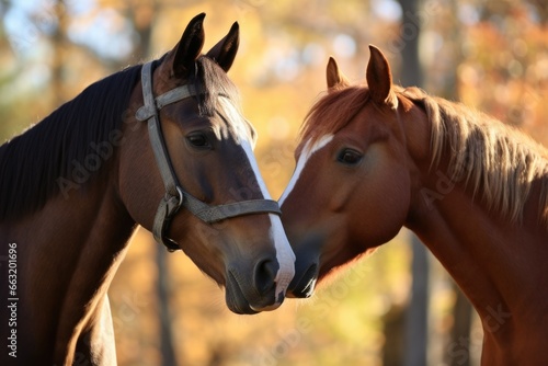 two horses nuzzling each other