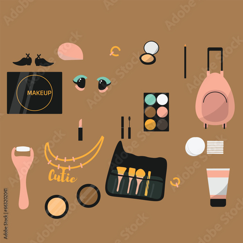 makeup artist accessories hand drawn vector