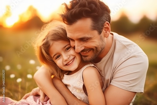 father and daughter smiling outdoor  © Sim