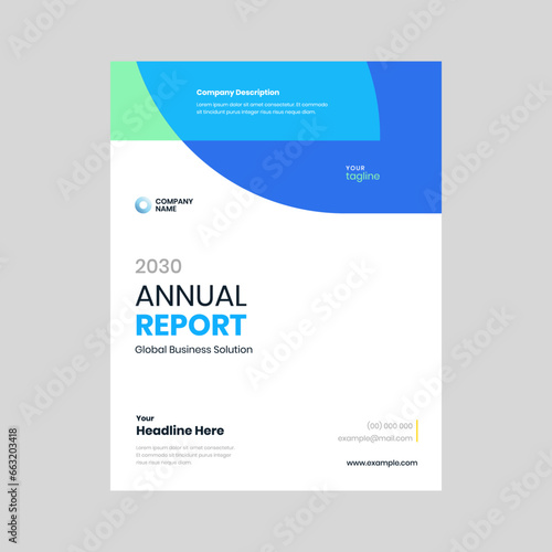 Clean and modern blue-themed annual report cover page design template tailored for business booklets. Perfect for presenting your company's information with a touch of professionalism.