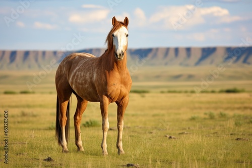 a lone horse standing in an empty pasture © altitudevisual