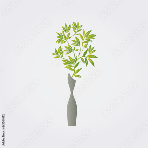 Vase moderne avec branches de bambou vertes Décoration intérieure Maison Silhouette