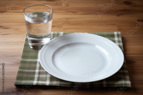 empty plate and a glass of water on the table