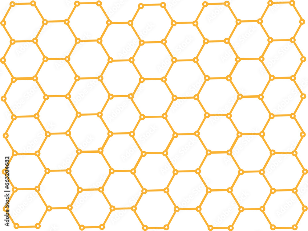 Hexagones en forme de nid d'abeille de couleur or, reliés l'un à l'autre par un rond de même couleur	 - obrazy, fototapety, plakaty 