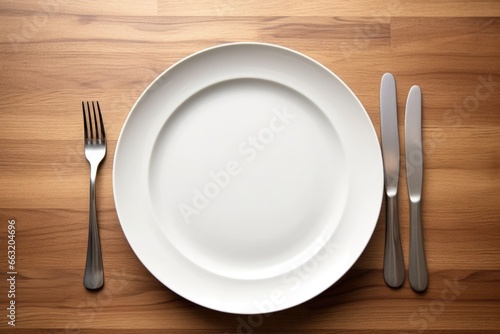 an empty plate with cutlery placed neatly beside